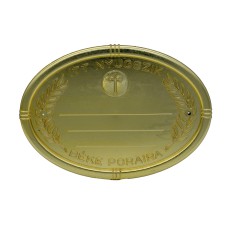 Fejfatábla műanyag fémgőzölt ovális katolikus arany színben