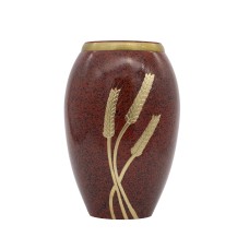 Urna fém arany kalásszal vésett vörös patinával