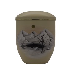 Urna fém bézs kézzel festett tájképpel