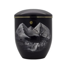 Urna fém fekete kézzel festett tájképpel