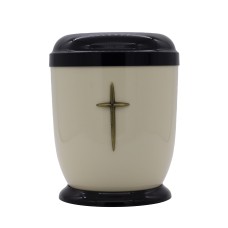Urna fém bézs talpas kereszt fémrátéttel
