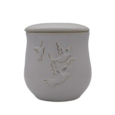 Urna kerámia aranyozott fehér galamb mintával