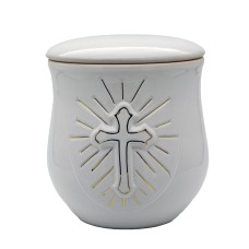Urna kerámia aranyozott keresztes fehér