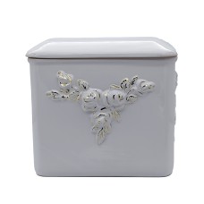 Urna kerámia aranyozott szögletes fehér rózsa mintával Urna kerámia aranyozott szögletes fehér rózsa mintával