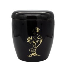 Urna kerámia mázas matricás íriszes fekete Urna kerámia mázas matricás íriszes fekete