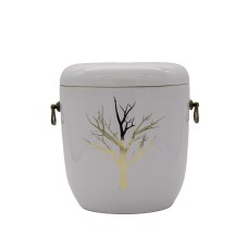 Urna kerámia mázas fehér életfa mintával fém füllel Urna kerámia mázas fehér életfa mintával fém füllel