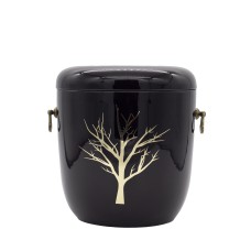 Urna kerámia mázas fekete életfa mintával fém füllel Urna kerámia mázas fekete életfa mintával fém füllel