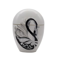 Urna kerámia kézzel festett hattyú mintával