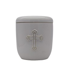 Urna kerámia aranyozott görög kereszt mintával fehér színben