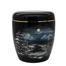 Urna kerámia kézzel festett tájkép mintával fekete színben