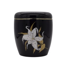 Urna kerámia kézzel festett liliom mintával fekete színben