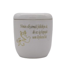 Urna kerámia kézzel festett idézettel galamb mintával fehér