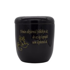 Urna kerámia kézzel festett idézettel galamb mintával fekete