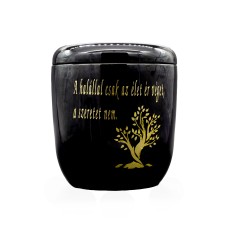 Urna kerámia kézzel festett idézettel életfa mintával fekete