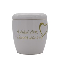 Urna kerámia kézzel festett idézettel szív mintával fehér
