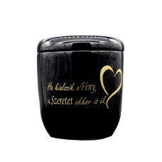 Urna kerámia kézzel festett idézettel szív mintával fekete