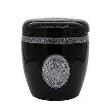 Urna kerámia mázas ón díszes rózsás fekete Urna kerámia mázas ón díszes rózsás fekete