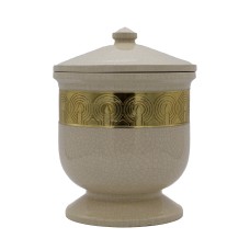 Urna kerámia mázas ón díszes gyertyás bézs Urna kerámia mázas ón díszes gyertyás bézs
