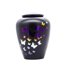 Exkluzív matt fekete üvegopál urna pillangó mintával