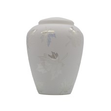 Exkluzív matt fehér üvegopál urna őszi falevél mintával