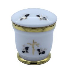 Üvegopál urna kereszt mintával fehér színben