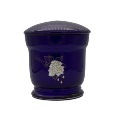 Üvegopál urna rózsa mintával kék színben