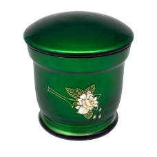 Üvegopál urna rózsa mintával zöld színben